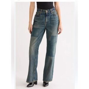 Good American The Khloé High Waist Patch Denim Straight Leg Jeans NWT Size 30